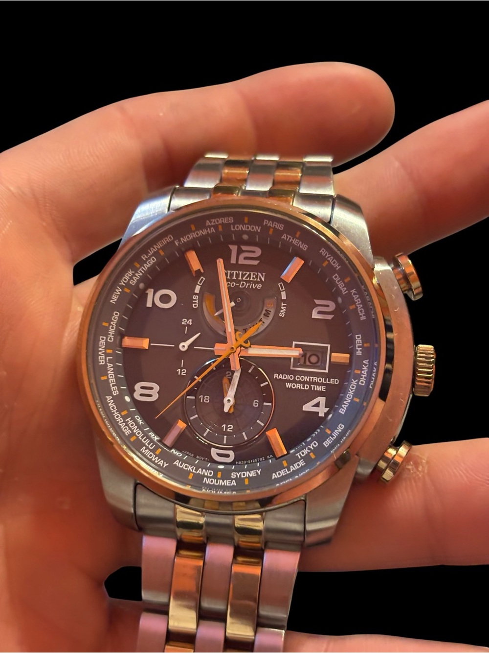 Citizen Two-Tone Men’s World Time Chronograph Watch - Black Dial, Gold Accents